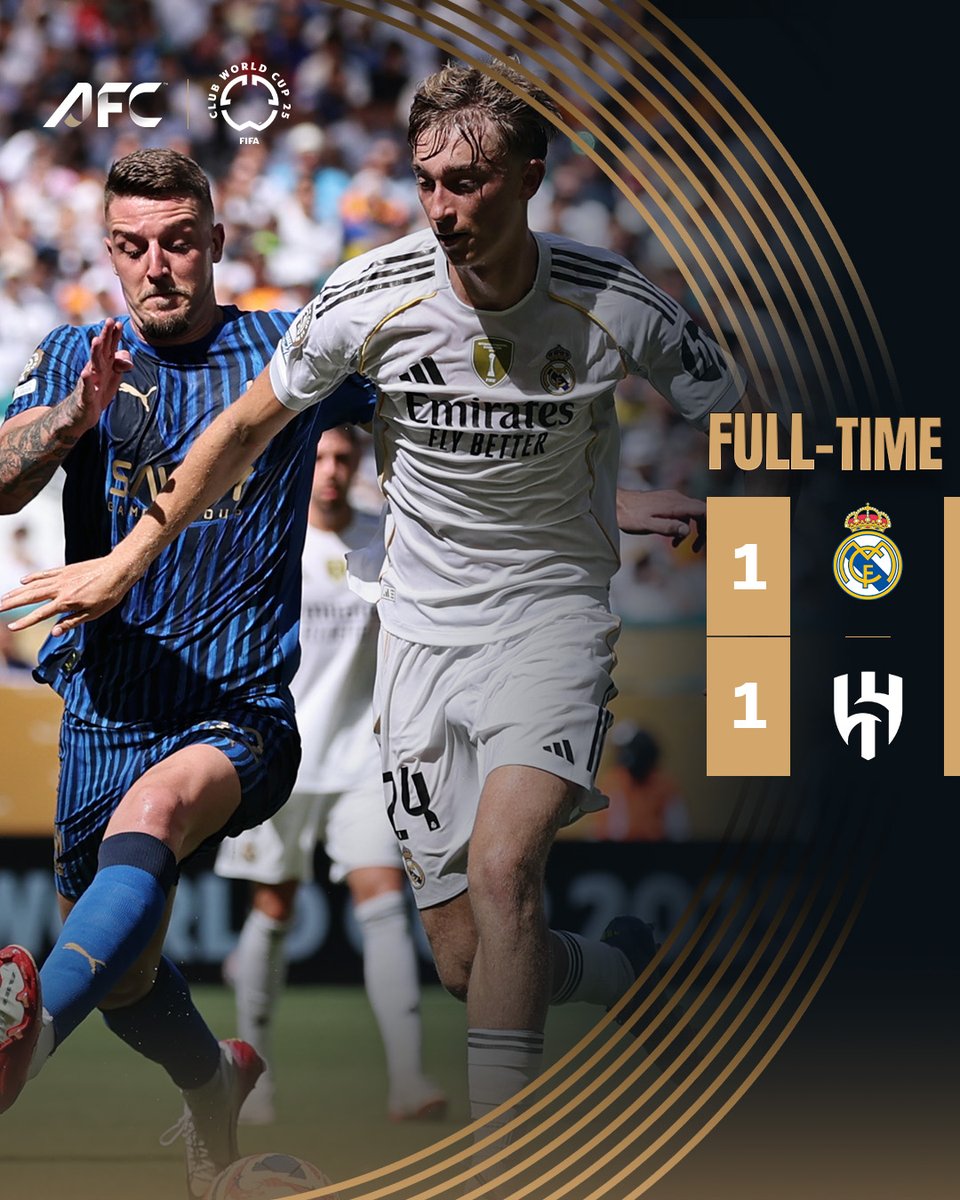 FT | 🇪🇸 Real Madrid 1️⃣-1️⃣ Al Hilal 🇸🇦

Al Hilal kick off their #FIFACWC campaign with a huge point, holding Real Madrid to a hard-fought draw!