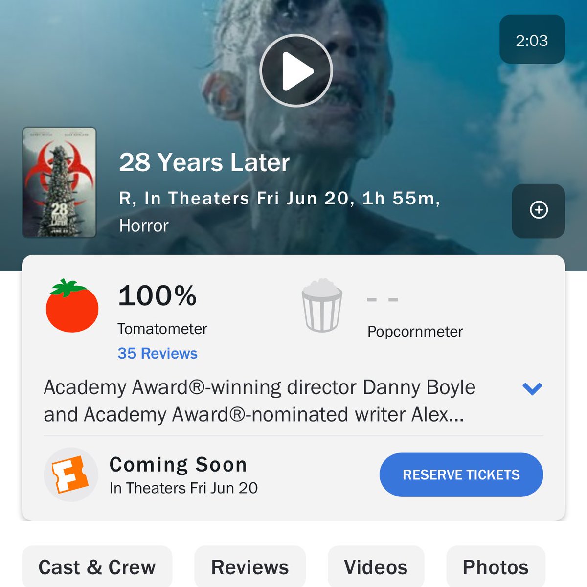 HollywoodHandle's tweet photo. ‘28 YEARS LATER’ debuts with a perfect 100% score on Rotten Tomatoes 🍅 

Read our review: https://t.co/MXnq0ICVXD https://t.co/mYJVmCMKOC