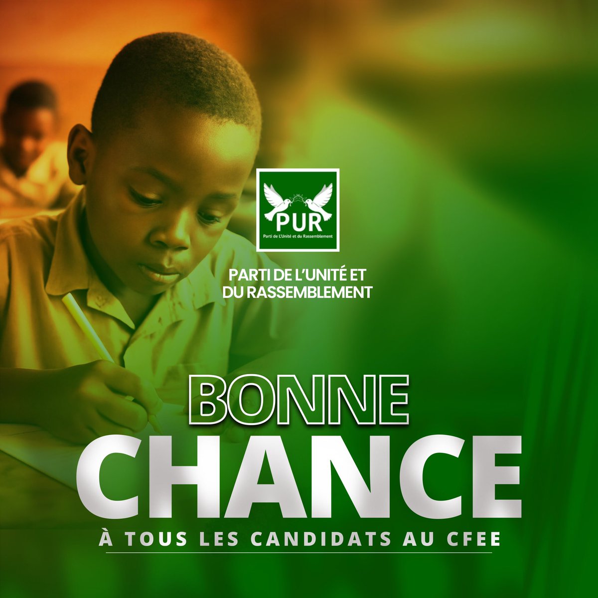 Parti_PUR's tweet image. Les enfants à l'épreuve !

Ils vont passer la première épreuve de leur cursus scolaire, une étape importante qui leur ouvrira les portes d'une autre vie. 

Le #PUR, soucieux du devenir de tous ces candidats au #CFEE, leur souhaite une bonne chance et une réussite totale.