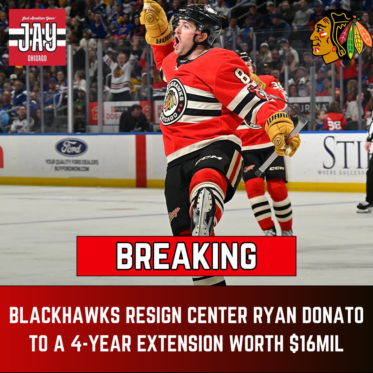 Just Another Year Chicago: Blackhawks (@jaychi_hawks) on Twitter photo BREAKING: Per <a href="/frank_seravalli/">Frank Seravalli</a> , The Chicago Blackhawks have resigned center Ryan Donato to a 4-year deal worth $16mil.
The 29 y/0 center has 62 points (31 A, 31 G) in 80 games for the Blackhawks in '25.
Congrats, Ryan! #Blackhawks BREAKING: Per <a href="/frank_seravalli/">Frank Seravalli</a> , The Chicago Blackhawks have resigned center Ryan Donato to a 4-year deal worth $16mil.
The 29 y/0 center has 62 points (31 A, 31 G) in 80 games for the Blackhawks in '25.
Congrats, Ryan! #Blackhawks
