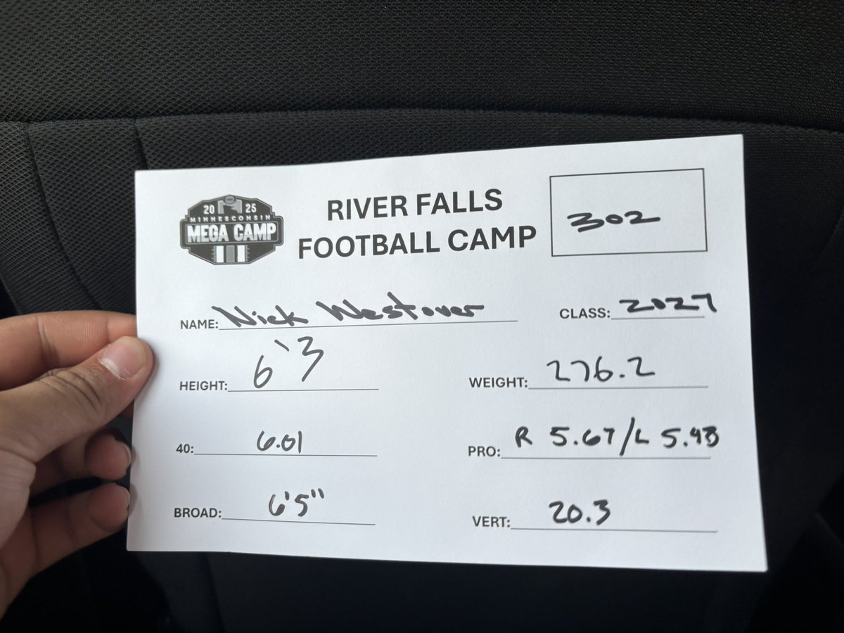 It was a pleasure going to Minnesconsin mega camp had a good time competing. 
<a href="/mason_wierzba/">Mason Wierzba</a> <a href="/UWRFFootball/">Falcon Football</a>