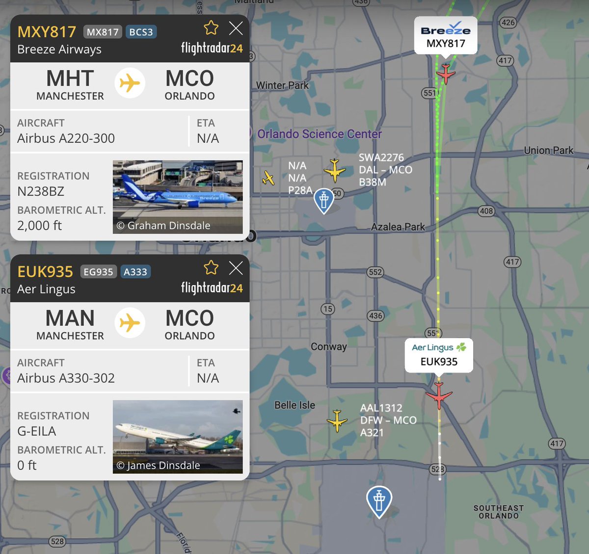JamesDC152's tweet image. Two planes, one after the other. Same departure airport names, same destination. Father and son photographs, great timing. @flightradar24 😎