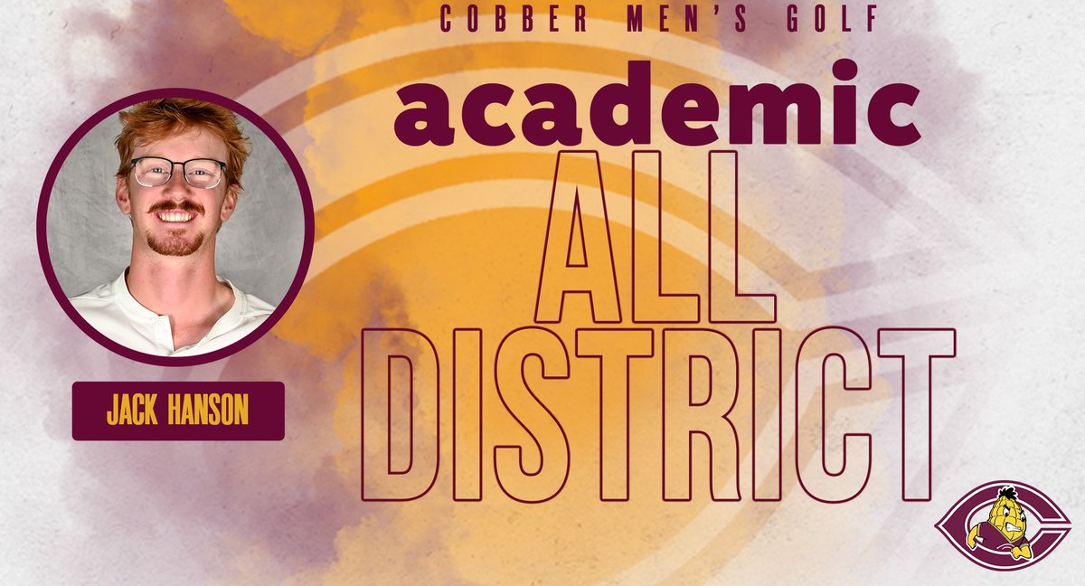 CobberSID's tweet image. 𝗔𝗖𝗔𝗗𝗘𝗠𝗜𝗖 𝗔𝗟𝗟-𝗗𝗜𝗦𝗧𝗥𝗜𝗖𝗧!
CORNGRATS to men's golfer Jack Hanson, who capped his standout sophomore season by being named to the CSC Academic All-District At-Large Team. He also earned All-MIAC honors earlier in the spring.
𝗗𝗘𝗧𝗔𝗜𝗟𝗦: tinyurl.com/5fwhf678