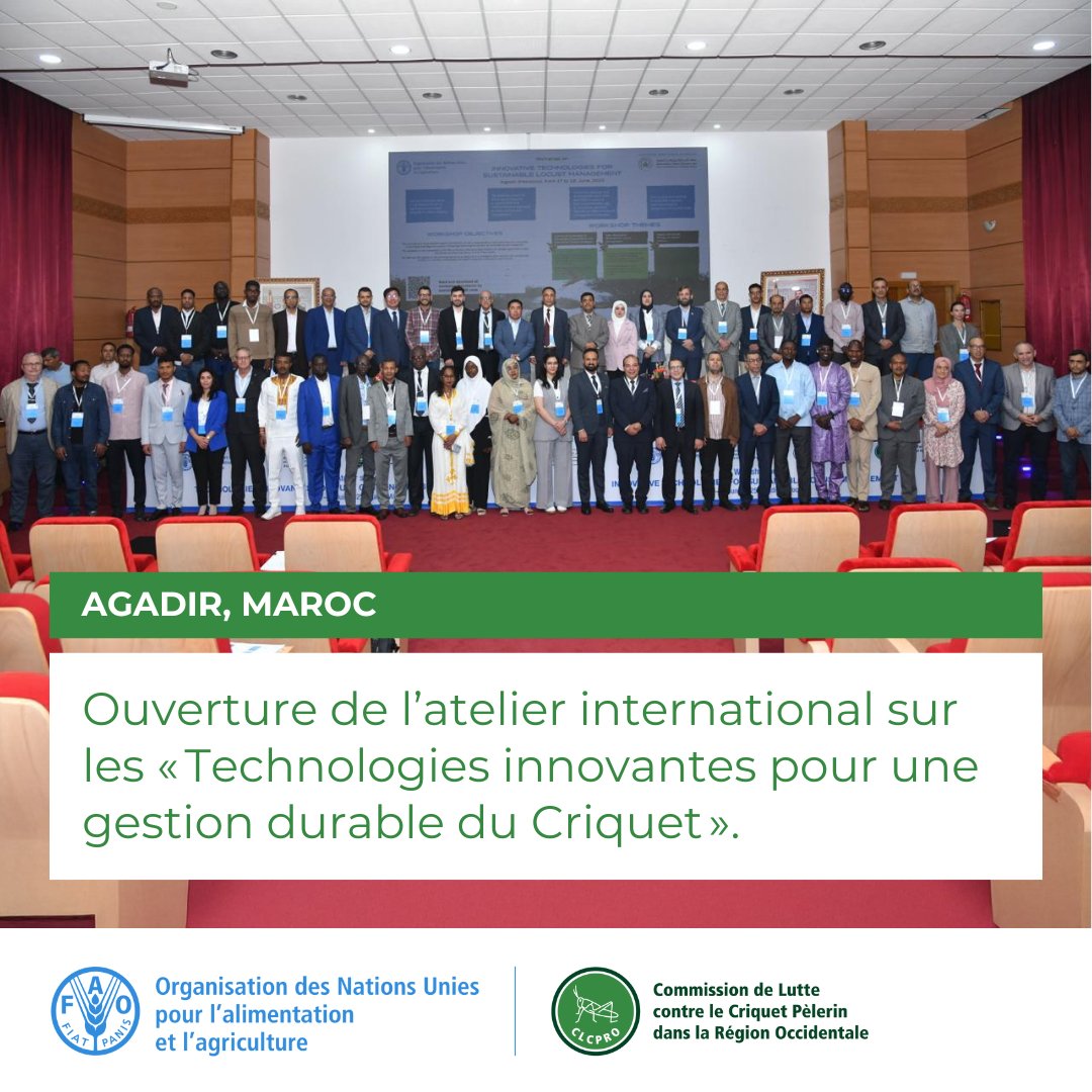 Un atelier international intitulé "Technologies innovantes pour une gestion durable du #CriquetPèlerin" organisé à l'Institut agronomique et vétérinaire Hassan II d'Agadir, au Maroc, du 17 au 19 juin 2025