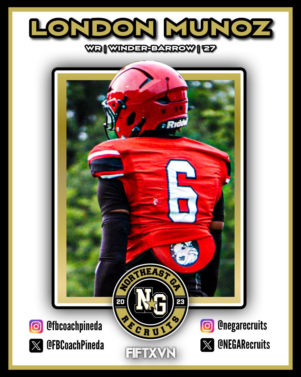 Coach Taylor Pineda (Coach P) (@fbcoachpineda) on Twitter photo ⭐️ PLAYER SPOTLIGHT ⭐️
📲 <a href="/_6luhlon_/">London Muñoz</a>
👤 London Munoz
🏈 WR
🎥 hudl.com/v/2PmzaQ
<a href="/NEGARecruits/">Northeast Georgia Recruits</a> <a href="/SoutheastElite_/">Southeast Elite Prospects</a> <a href="/RecruitGeorgia/">Recruit Georgia</a> <a href="/NwGaFootball/">NwGa Football</a> <a href="/najehwilk/">Najeh Wilkins</a> <a href="/artink67/">Ahmand Tinker - personal page</a> <a href="/UnLockYourGame/">UnLockYourGame</a> <a href="/ArvonBacon/">Dream Attractor</a> <a href="/DownSouthFb1/">Down South</a> <a href="/BigFaceSportss/">BigFaceSports, (Recruiting & Scouting)</a> <a href="/ATLMetroSports/">ATLMetroSports</a> <a href="/HallTechSports1/">Hall-Tech Sports</a> <a href="/DexPreps/">DexPreps</a> ⭐️ PLAYER SPOTLIGHT ⭐️
📲 <a href="/_6luhlon_/">London Muñoz</a>
👤 London Munoz
🏈 WR
🎥 hudl.com/v/2PmzaQ
<a href="/NEGARecruits/">Northeast Georgia Recruits</a> <a href="/SoutheastElite_/">Southeast Elite Prospects</a> <a href="/RecruitGeorgia/">Recruit Georgia</a> <a href="/NwGaFootball/">NwGa Football</a> <a href="/najehwilk/">Najeh Wilkins</a> <a href="/artink67/">Ahmand Tinker - personal page</a> <a href="/UnLockYourGame/">UnLockYourGame</a> <a href="/ArvonBacon/">Dream Attractor</a> <a href="/DownSouthFb1/">Down South</a> <a href="/BigFaceSportss/">BigFaceSports, (Recruiting & Scouting)</a> <a href="/ATLMetroSports/">ATLMetroSports</a> <a href="/HallTechSports1/">Hall-Tech Sports</a> <a href="/DexPreps/">DexPreps</a>