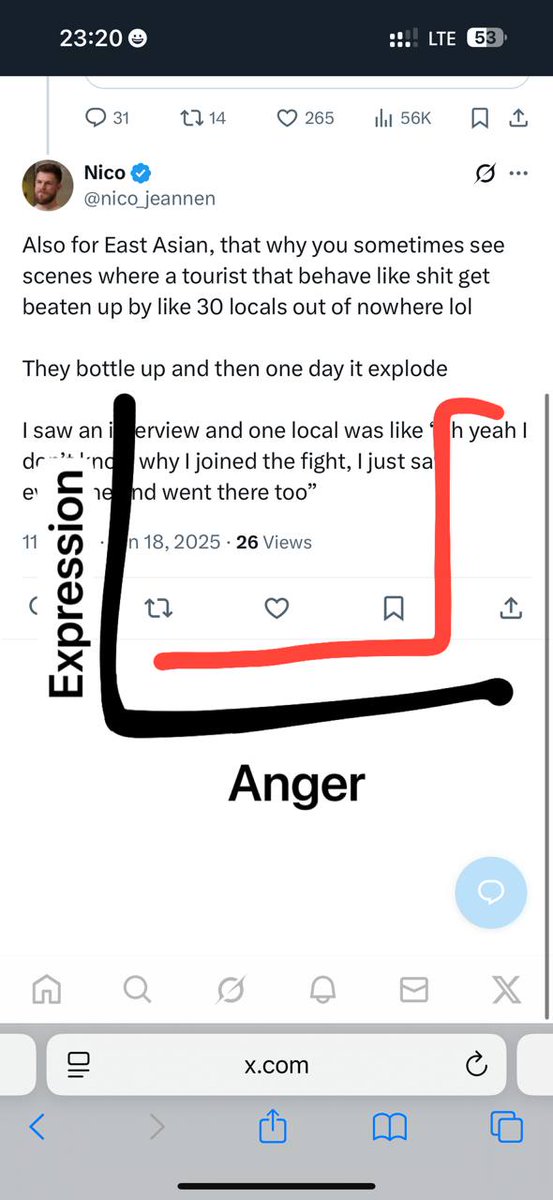 Anger in East Asia and South East Asia in my experience can best be described as this

Very friendly while they're already getting very annoyed with people but then ppl hit their limit and they explode

Which takes ages to hit of course