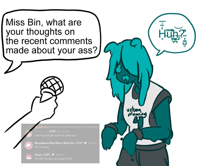 The team chats on the HRT discord be a little unhinged
(Inspired by a similar thing on the server, but with Bullet'n Board instead of Garbage Bin)
#horseracetests 