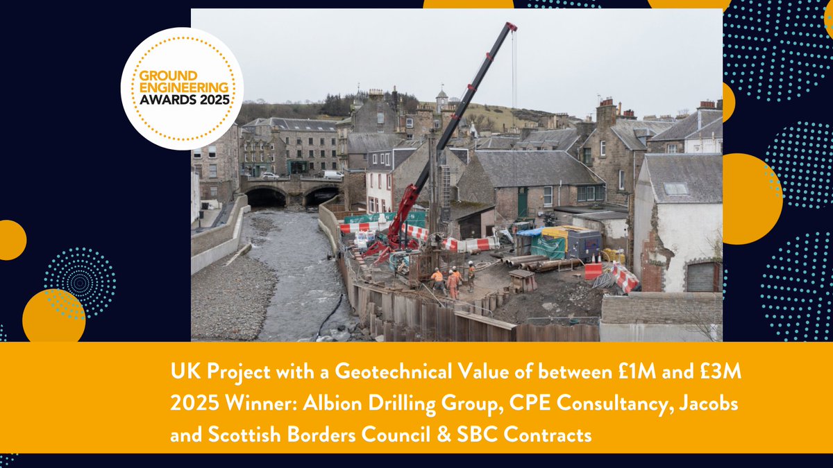 💼 UK Project (£1M–£3M)

Huge congratulations to Albion Drilling, CPE Consultancy, Jacobs, Scottish Borders Council and SBC Contracts for Hawick FPS WS22 – winner of the #GEAwards UK Project between £1M and £3M!  
#winner #groundengineering