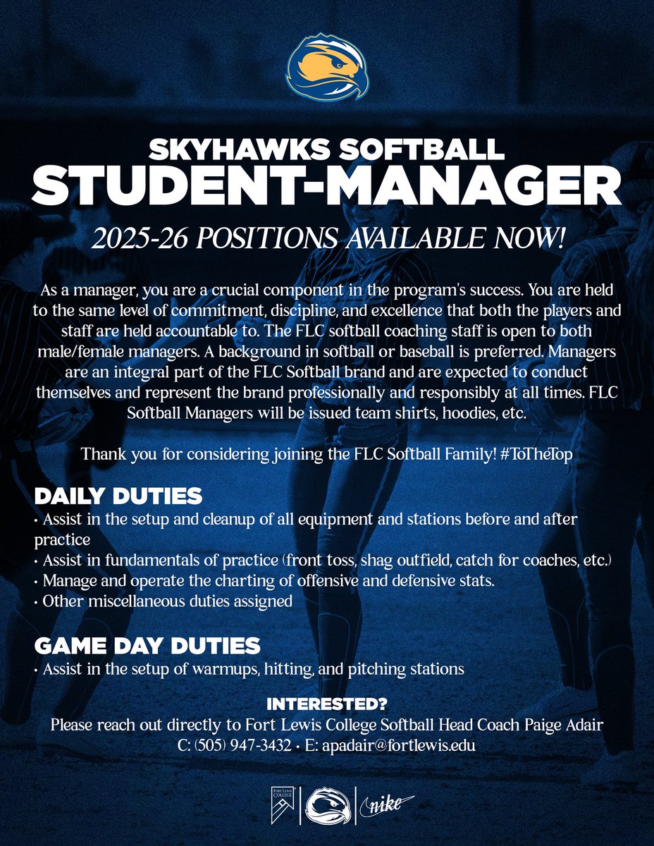 FLC Softball Manager Position(s) now open for the 2025-2026 School Year! #ToTheTop