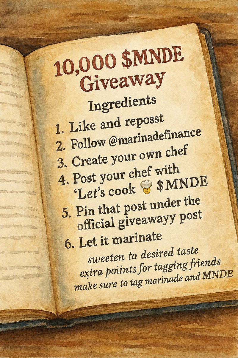 Tac | Solflare (@tactical_sticks) on Twitter photo π¨ β²οΈ π¨βπ³ 10,000 $MNDE up for grabs
June 18 - 25
Create your own chef with Chat Gpt or <a href="/grok/">Grok</a> in the kitchen and post them with the caption letβs cook π¨βπ³ $MNDE
Submit as many as youβd like ( make sure to share post under this post)
For those that struggle with AI tools use π¨ β²οΈ π¨βπ³ 10,000 $MNDE up for grabs
June 18 - 25
Create your own chef with Chat Gpt or <a href="/grok/">Grok</a> in the kitchen and post them with the caption letβs cook π¨βπ³ $MNDE
Submit as many as youβd like ( make sure to share post under this post)
For those that struggle with AI tools use