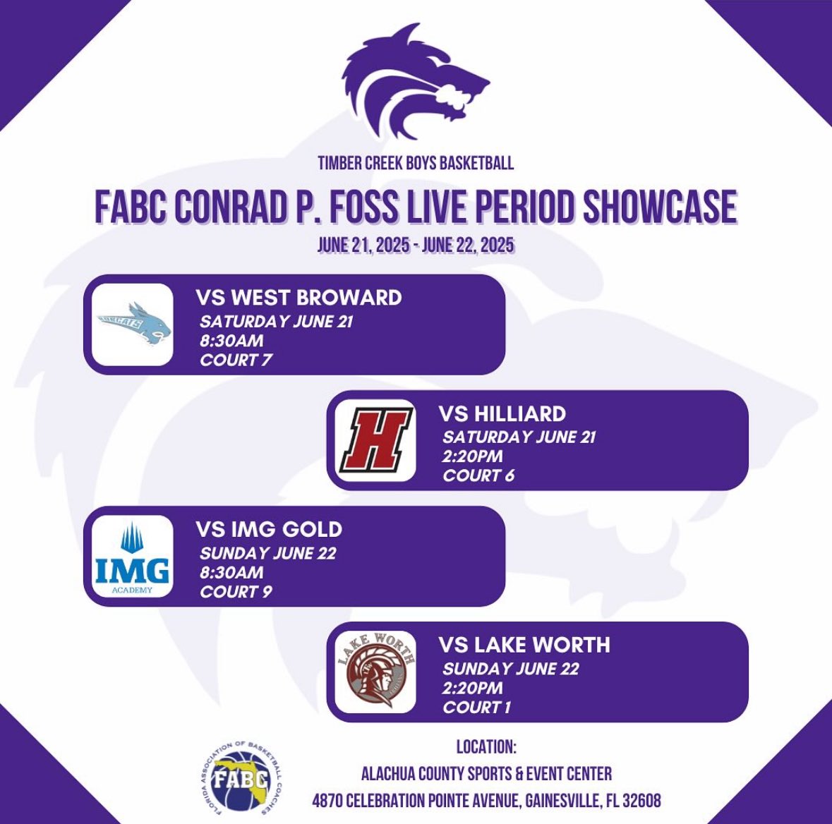Upcoming schedule this weekend in Gainesville, FL for FABC Live Period!
<a href="/tchswolves_bbb/">tchswolves_bbb</a>