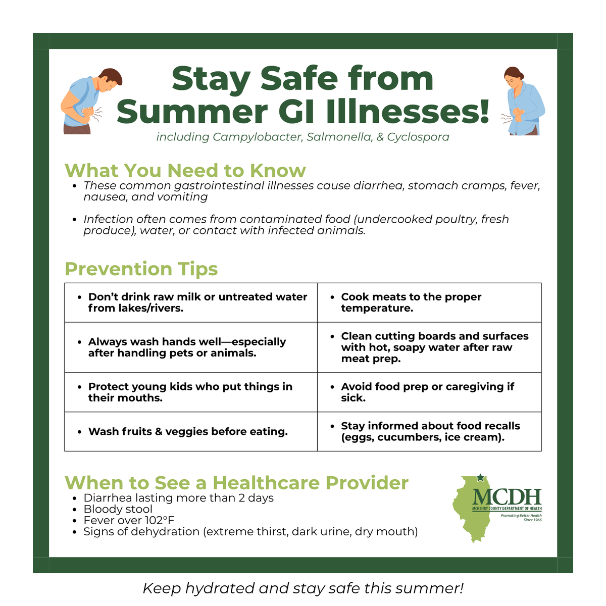 🦠 Summer Alert: Protect against GI illnesses

Wash hands, cook meats, wash produce, avoid raw milk &amp; untreated water, and stay home if sick.

If diarrhea, fever, or dehydration worsen, see a healthcare provider.

More info: cdc.gov/health-topics.…