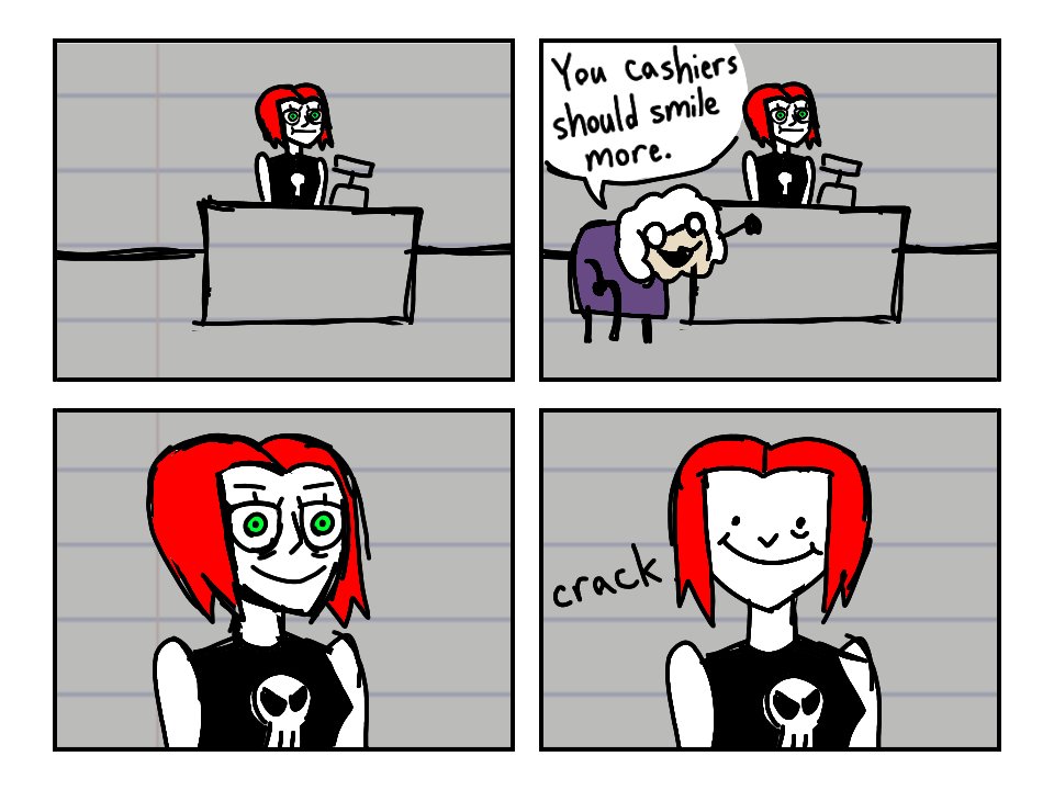 Bro, I'm at work, at a register... Also, my face starts to hurt after a while.
#RetailJobs #comic #ArtistOnTwitter #ArtistOnX