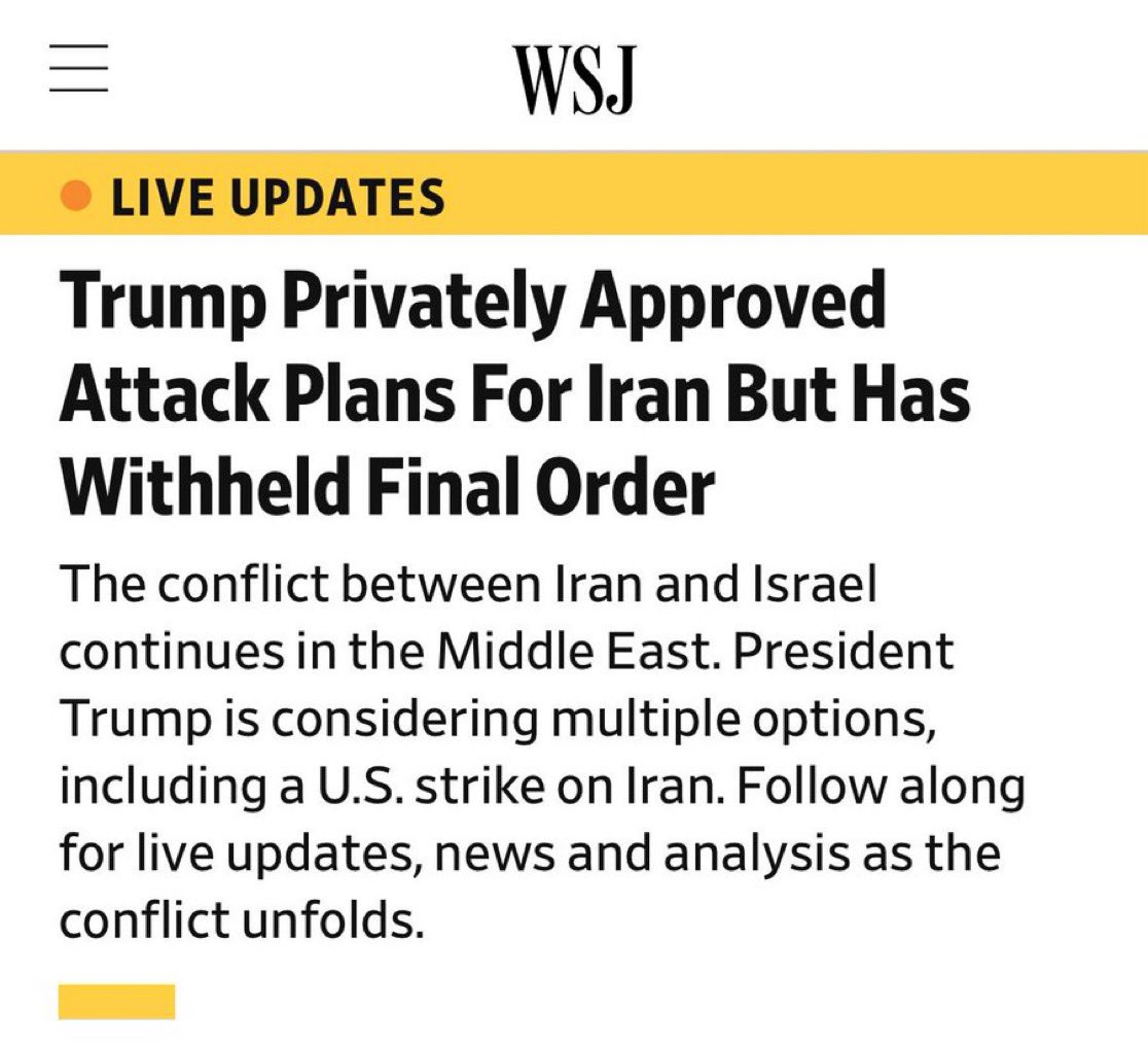 Trump ha aprobado un plan para atacar a Irán, pero no ha emitido la orden de ejecución final.

El Wall Street Journal informa que un posible objetivo estadounidense podría ser Fordow, la principal instalación nuclear de Irán, actualmente fuera del alcance de los ataques