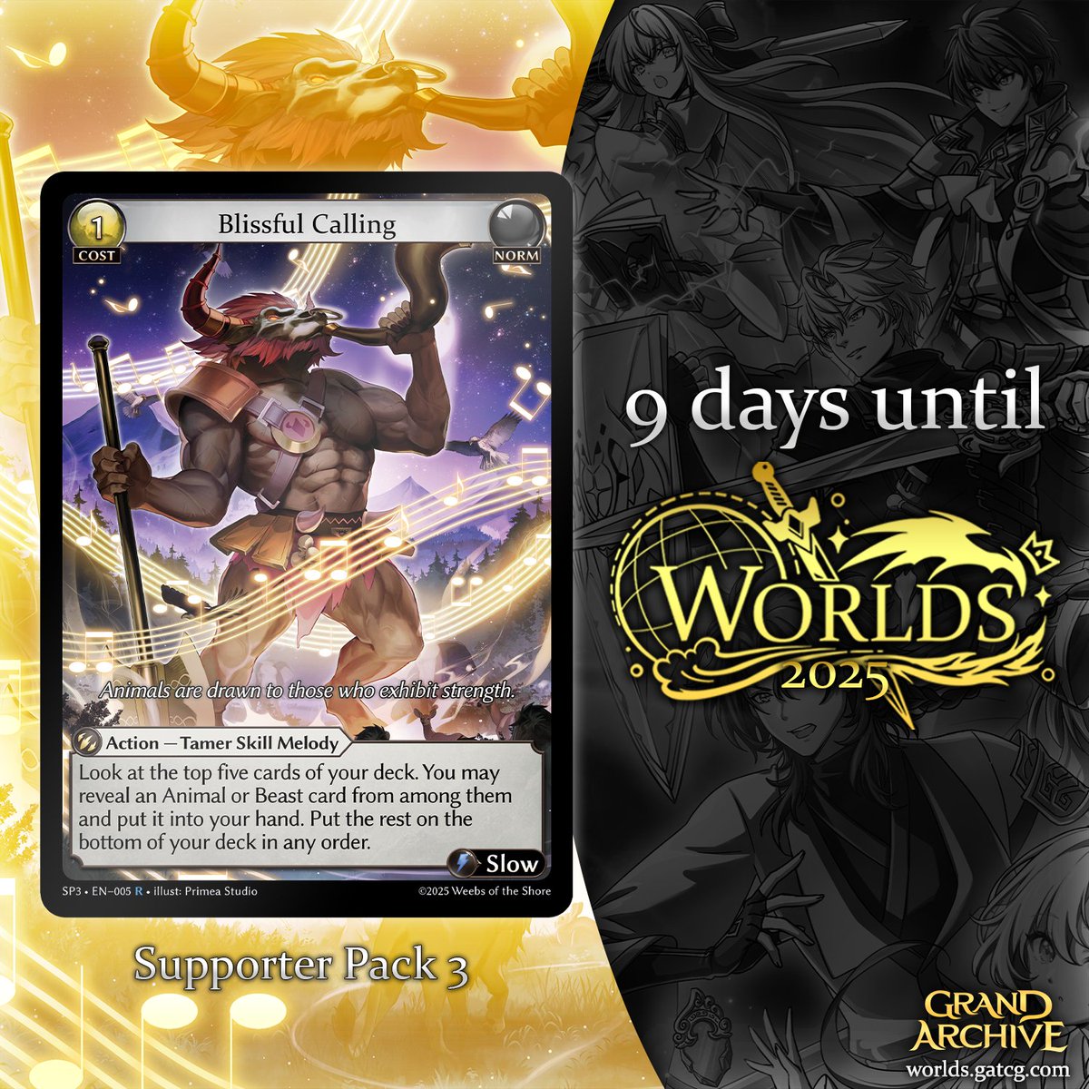 Worlds 2025 is fast approaching, with just under 10 days left!

Here is your first look at Blissful Calling from Supporter Pack 3, debuting at Worlds 2025!

Worlds 2025 Information: worlds.gatcg.com

Introducing Supporter Pack 3: gatcg.com/article/introd…