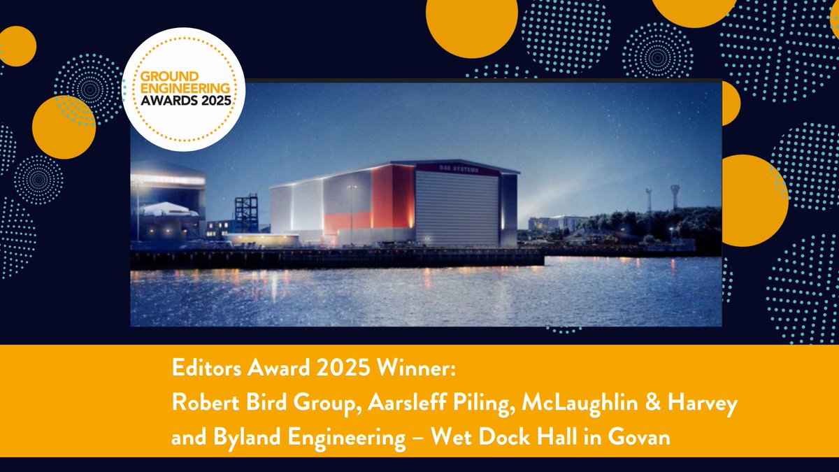 📰 Editor’s Award

Special congratulations to Robert Bird Group, Aarsleff Piling, McLaughlin &amp; Harvey and Byland Engineering for the Wet Dock Hall, Govan – winner of the #GEAwards Editor’s Award!  
#winner #groundengineering