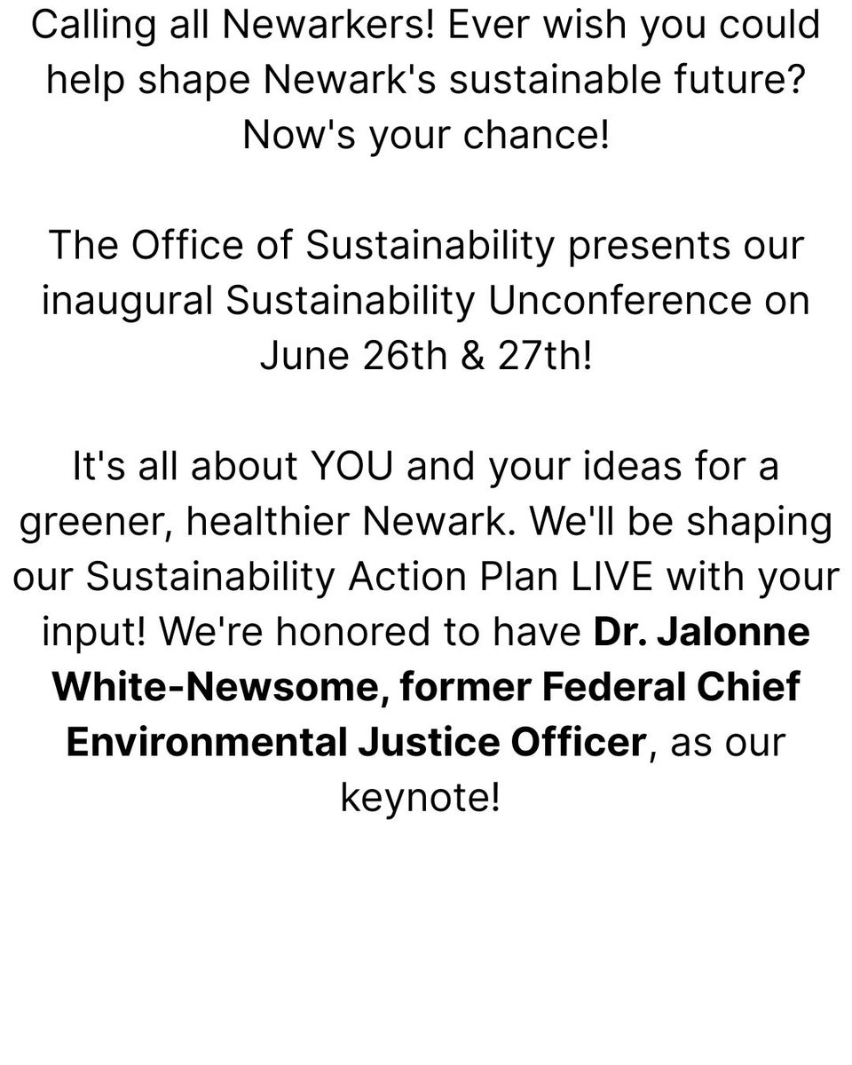 Be a part of the change in Newark! Come to the Office of Sustainability's inaugural "Sustainability Unconference," where you, the audience, will choose the topics on how we can improve Newark to be a greener and healthier place for all, throughout a free two-day event.🌱🌿