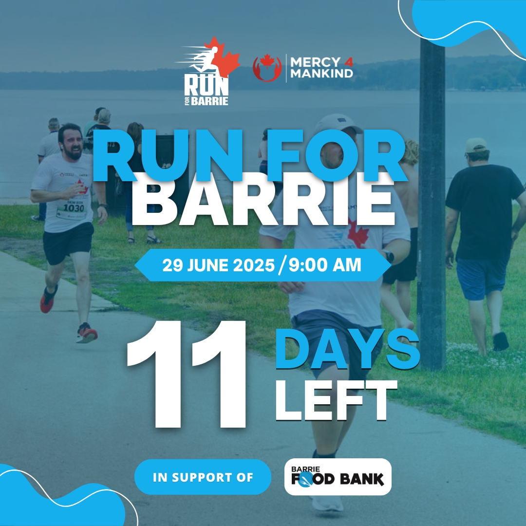RunForBarrie's tweet image. 11 Days to Go!

Barrie—let’s do this!

Join us June 29 at 9 AM for RUN FOR BARRIE and support the Barrie Food Bank!

Run with purpose. Make it count.

Register now: raceroster.com/events/2025/98…

#runforbarrie #mercy4mankind #Barrie