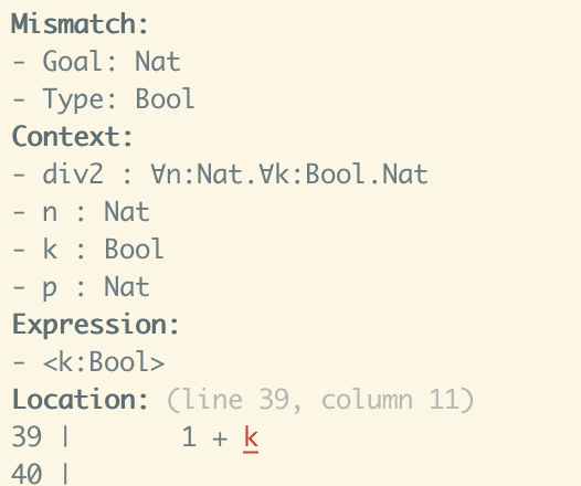 Bend2 updates for today:
- localized type-error messages (see screenshot)
- match syntax with braces (per <a href="/NyanpasuKA/">Nyanpasu</a>'s request)
- flattener fixes &amp; improvements (by Lorenzo)
- documented the datatype encoding (link below)

Claude Code is now working on syntax sugars to declare