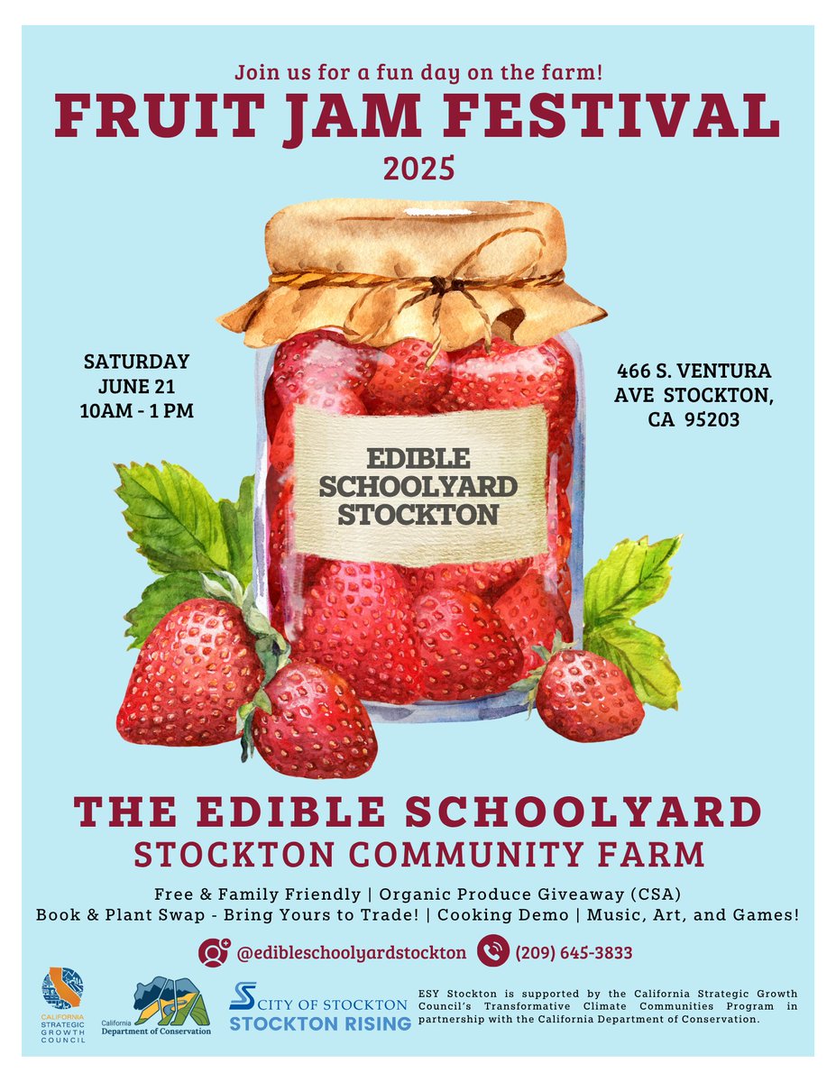 Looking for something fun and family-friendly this weekend?
Check out the Fruit Jam Festival 2025 hosted by our Port tenant, The Edible Schoolyard Stockton Community Farm! 🍓🍒🌽🥕