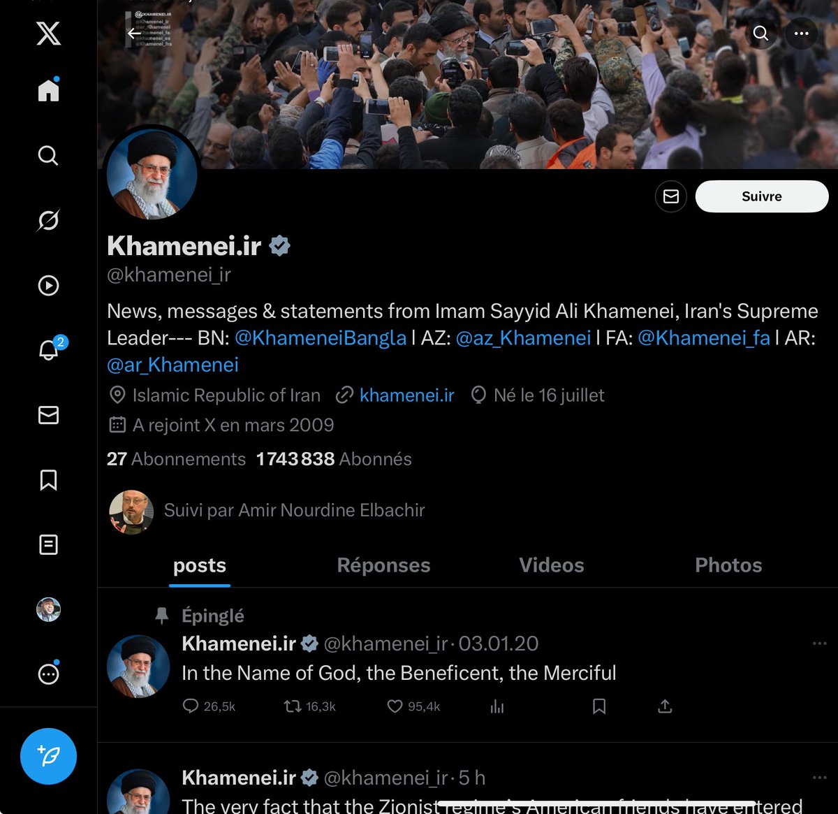 kolyko2's tweet photo. @Mrozzz100169 @20Minutes Voici le vrai compte de Khamenei. Il n’a pas de compte en français. https://t.co/JrEw3SgbXh