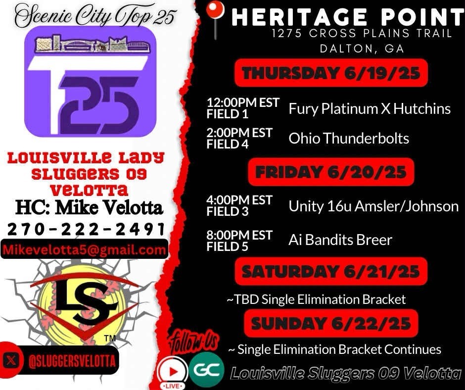 Ada Dittemore (@ada_dittemore28) on Twitter photo Here is our Scenic City T25 schedule! Looking forward to being with my team again this weekend. <a href="/sluggersvelotta/">Louisville Lady Sluggers 09 Velotta</a> <a href="/LadySluggersOrg/">Louisville Lady Sluggers</a> <a href="/Oriole_Softball/">Avon Oriole Softball</a> <a href="/ExtraInningSB/">EXTRA INNING SOFTBALL</a> <a href="/CoastRecruits/">Coast 2 Coast Recruits</a> <a href="/SBRRetweets/">Softball Recruiting Reposts</a> <a href="/los_stuff/">Carlos Arias</a> <a href="/D1Softball/">D1Softball</a> Here is our Scenic City T25 schedule! Looking forward to being with my team again this weekend. <a href="/sluggersvelotta/">Louisville Lady Sluggers 09 Velotta</a> <a href="/LadySluggersOrg/">Louisville Lady Sluggers</a> <a href="/Oriole_Softball/">Avon Oriole Softball</a> <a href="/ExtraInningSB/">EXTRA INNING SOFTBALL</a> <a href="/CoastRecruits/">Coast 2 Coast Recruits</a> <a href="/SBRRetweets/">Softball Recruiting Reposts</a> <a href="/los_stuff/">Carlos Arias</a> <a href="/D1Softball/">D1Softball</a>