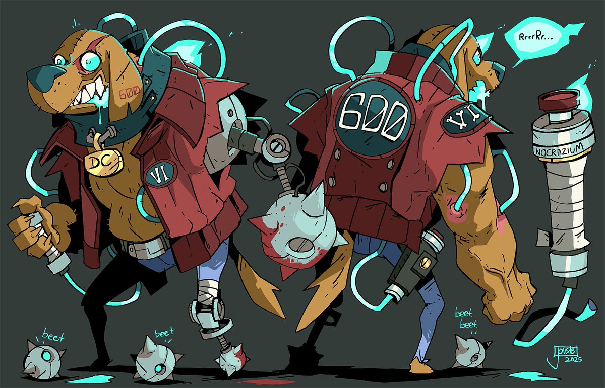 Boone the Dog 600!
Riddled with re-clone psychosis, this mongrel mercenary is barely holding it together with some self-administered "Nocrazium" constantly coursing through his carcass. Boone always duplicates himself for the bag no matter what the cost! My 600th character! &lt;3