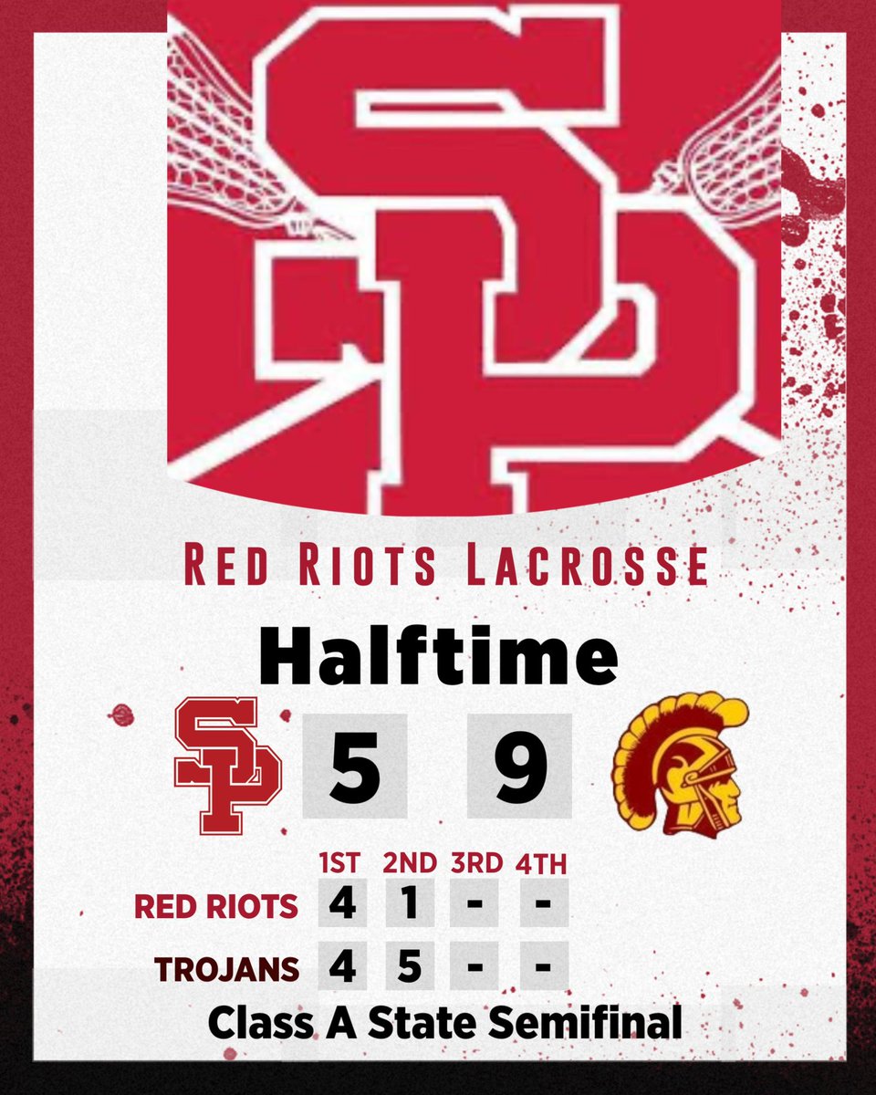 SPREDRIOTS's tweet image. Boys Lacrosse State Semifinal from Falmouth HS. 2nd quarter goals.
SP - O’Donnell
TA - DeLeo (2), Edborg (2), Demers