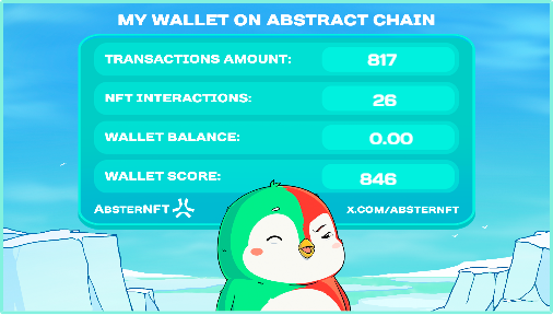 Just checked my wallet score on Abstract and completed quest for <a href="/absternft/">Abster NFT</a>!

Quest 2 loading soon.

Check yours - quest1.absternft.xyz