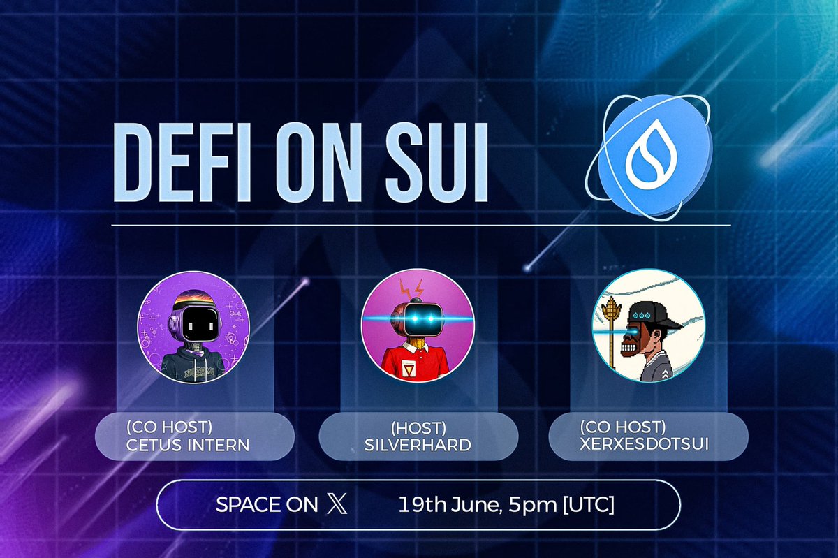 GM Sui Community,
 
We’ll be hosting a DeFi series Space on Sui!

Hosts:
- <a href="/Silverhard_/">Silverhard.sui</a> – <a href="/Scallop_io/">Scallop</a> Ambassador
- <a href="/xerxesdotsui/">Xerxes.sui 💧</a> – <a href="/HaedalProtocol/">Haedal🦦</a> Ambassador
- <a href="/Cetus_Degen/">Cetus Degen</a>
 
In this series, we’ll cover the basics of DeFi for both newbies and pros. We’ll also share alpha on how