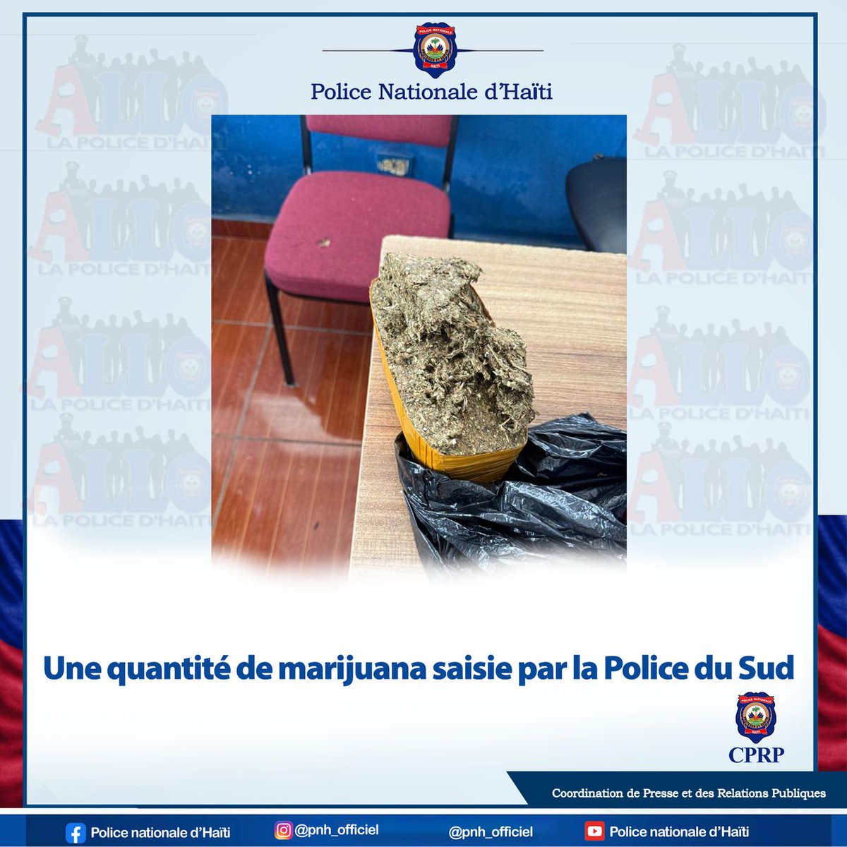 La Police du Sud a procédé à l’interpellation du nommé Luxamar Samuel, en possession de 922 grammes de marijuana. Âgé de 39 ans, il a été appréhendé le lundi 16 juin 2025, au boulevard quatre (4) chemins, commune des Cayes.