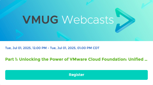 ronflax's tweet photo. Register to join this two-part in-depth #VMUG webinar exploring the latest innovations in #VCF, with Broadcom Product Marketing Engineers: Dimitri Desmidt, Eric Gray, Feidhlim O'Leary, Kyle Gleed, Pete Koehler and Puneet Chawla. July 1 and July 8. https://t.co/lyOaSYrSwQ https://t.co/ebBbYBcMin