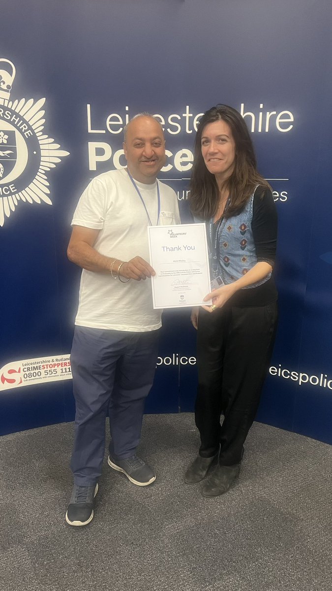 kmistryuk's tweet image. Thank you to @LeicsPCC for recognising all the #independentcustodyvistors and celebrating #VolunteersWeek 2025  good to meet @CharlotteChirico deputy police crime commissioner . Thanks to all @CustodyVisiting for volunteering and giving selfless service 🙏🏽👏🏼👍🏽