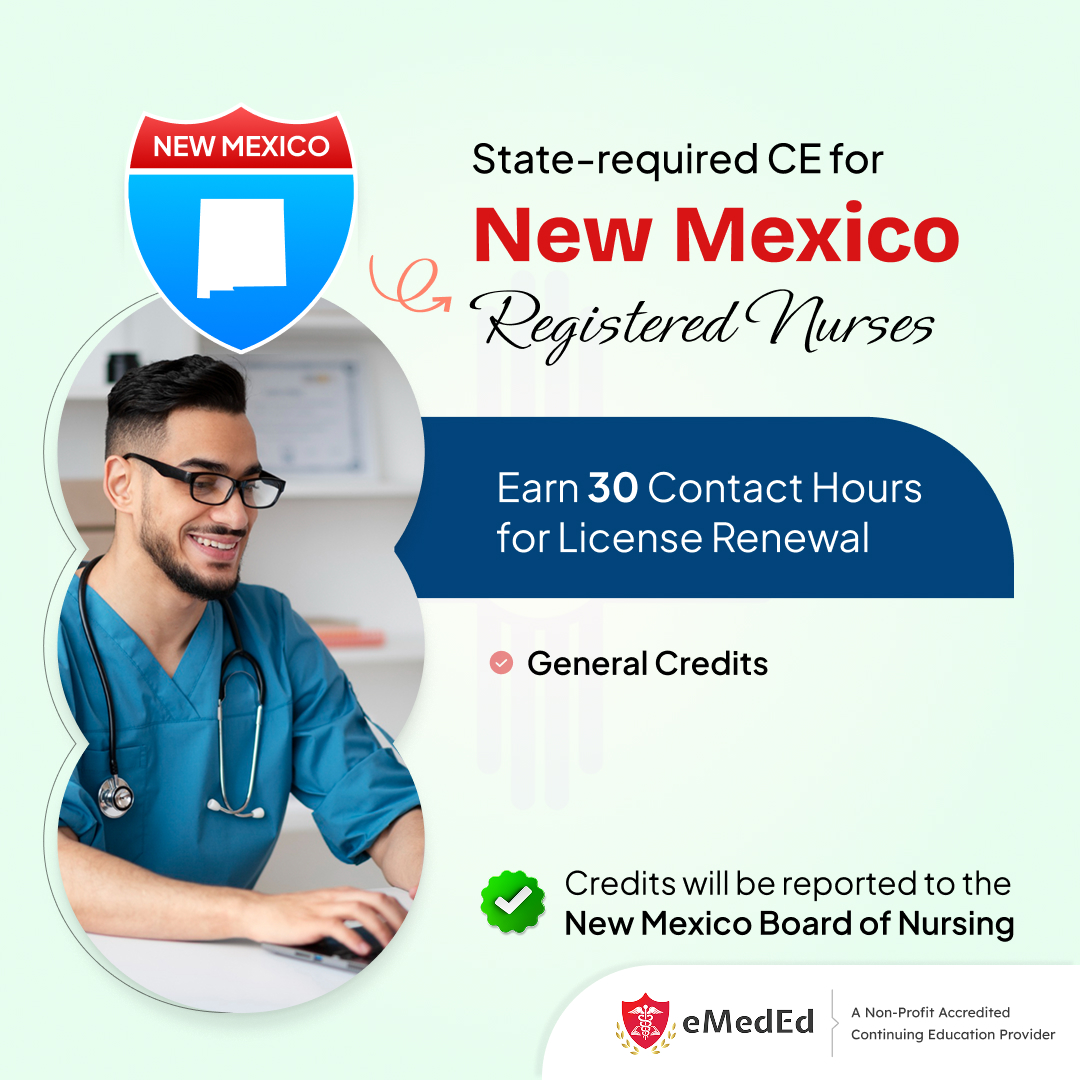 eMedEvents's tweet photo. This 30-hour comprehensive CE package is tailored to meet New Mexicoโs nursing renewal requirements while boosting your clinical expertise.
Start Now: https://t.co/i2aHBzeisy
#NursingCE #NewMexicoNurses #RNLicenseRenewal #Nursing #Cardiology #OnlineCE #eMedEd #eMedEvents https://t.co/RsWAYz8xq5