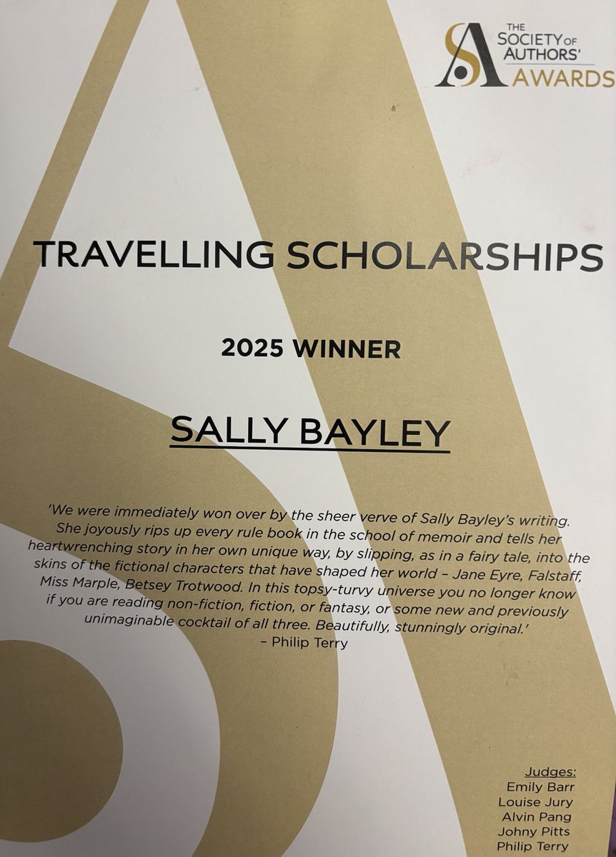 Thank you to ⁦<a href="/Soc_of_Authors/">The Society of Authors</a>⁩ for the generous travel scholarship prize &amp; the lovely review ⁦<a href="/ArabellaPike/">Arabella Pike</a>⁩ ⁦<a href="/WmCollinsBooks/">William Collins Books</a>⁩