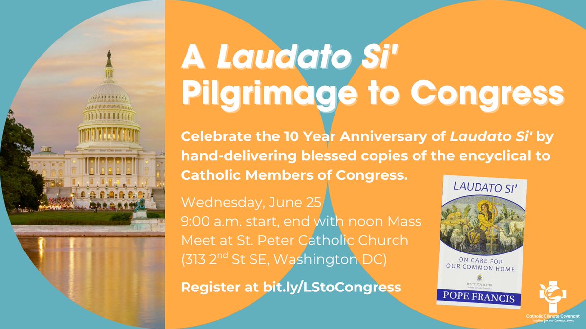 Are you in the DC/DMV area? There's still time to register and join us in hand-delivering Laudato Si' to all 148 Catholic Members of Congress on Capitol Hill! Learn more and register at bit.ly/LStoCongress. #EcoCatholic