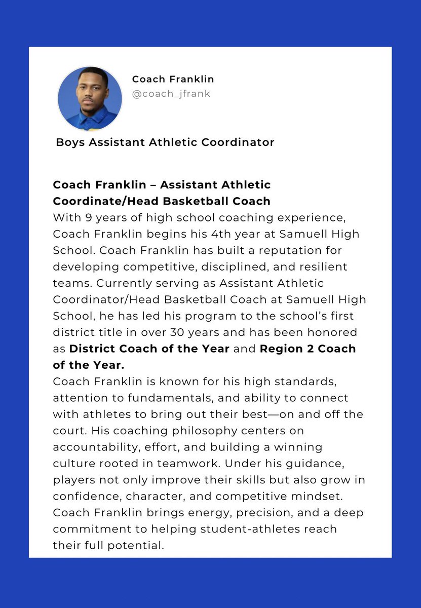 Samuell Athletics (@wws_athletics) on Twitter photo Congratulations to <a href="/Coach_JFrank/">Jordan Franklin</a> in his new role as the Boys Assistance Athletic Coordinator!
#SpartanPride #ChaseTheBattle #SamuellAthletics Congratulations to <a href="/Coach_JFrank/">Jordan Franklin</a> in his new role as the Boys Assistance Athletic Coordinator!
#SpartanPride #ChaseTheBattle #SamuellAthletics