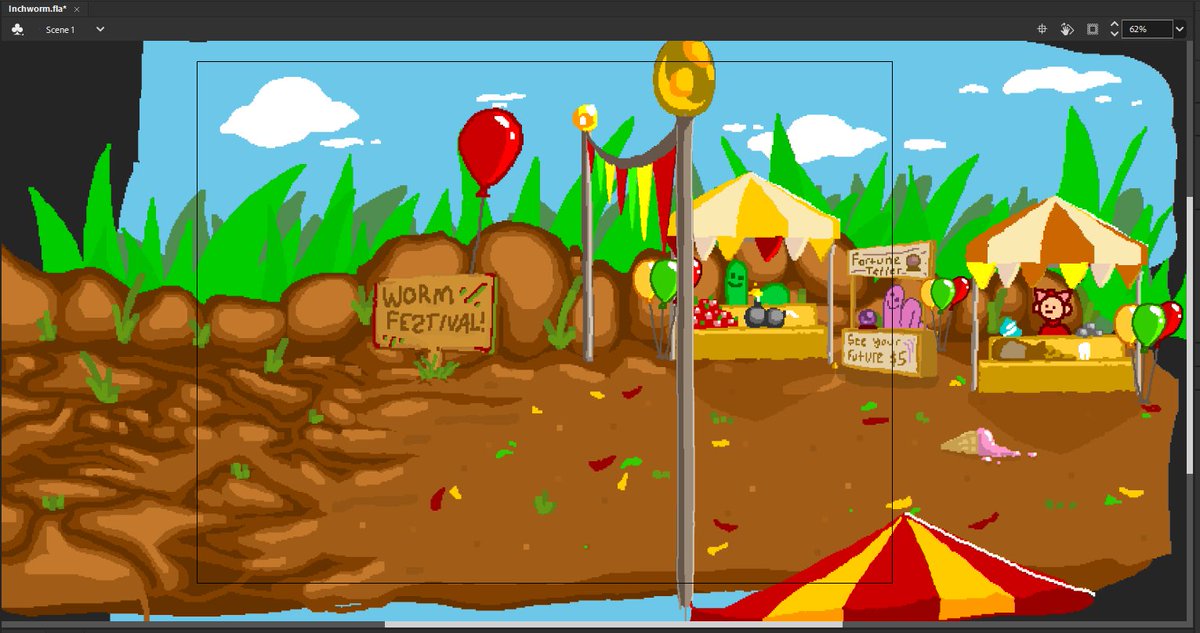 zanelittlemusic's tweet image. I've been working on a music video over the last month and I'm expecting to have it up by the 29th! Woohoo!
This one's gonna be big, fully animated and colored, and super fun!
Enjoy this WIP screenshot of the worm festival.