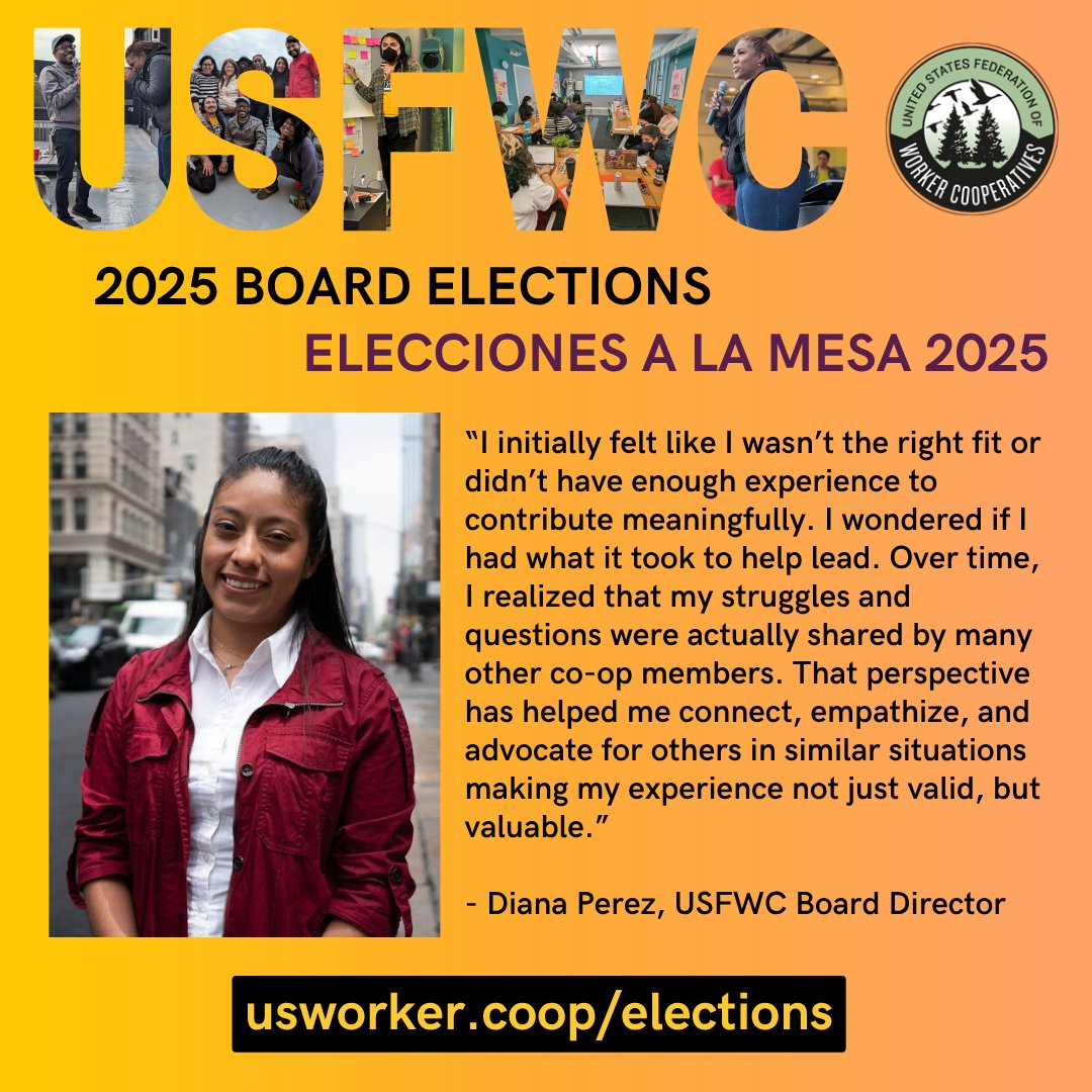 Nominate yourself or recommend someone else for the USFWC Board before July 4th!  

Visit usworker.coop/elections for all the info and submission form and let us know what questions you have in the comments ✨ #WorkerCoops