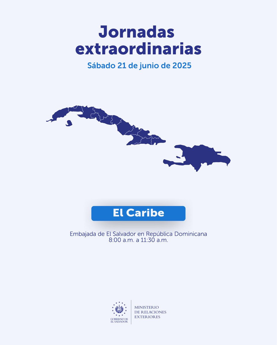 Nuestra embajada en República Dominicana brindará atención consular ese fin de semana. 📄✍️

Conoce los requisitos de cada proceso, comunicándote a través de WhatsApp:
🌐 +503 7070-1071
