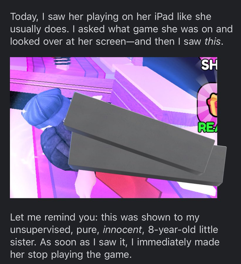 Email I got from someone worried about what their 8-year-old little sister saw in one of TheOfficialTeddy’s game