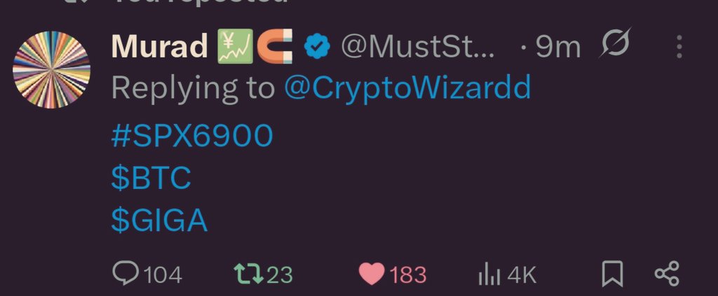 ----
Just copy Murad and chill until the end of the cycle.

$GIGA
#SPX6900
----