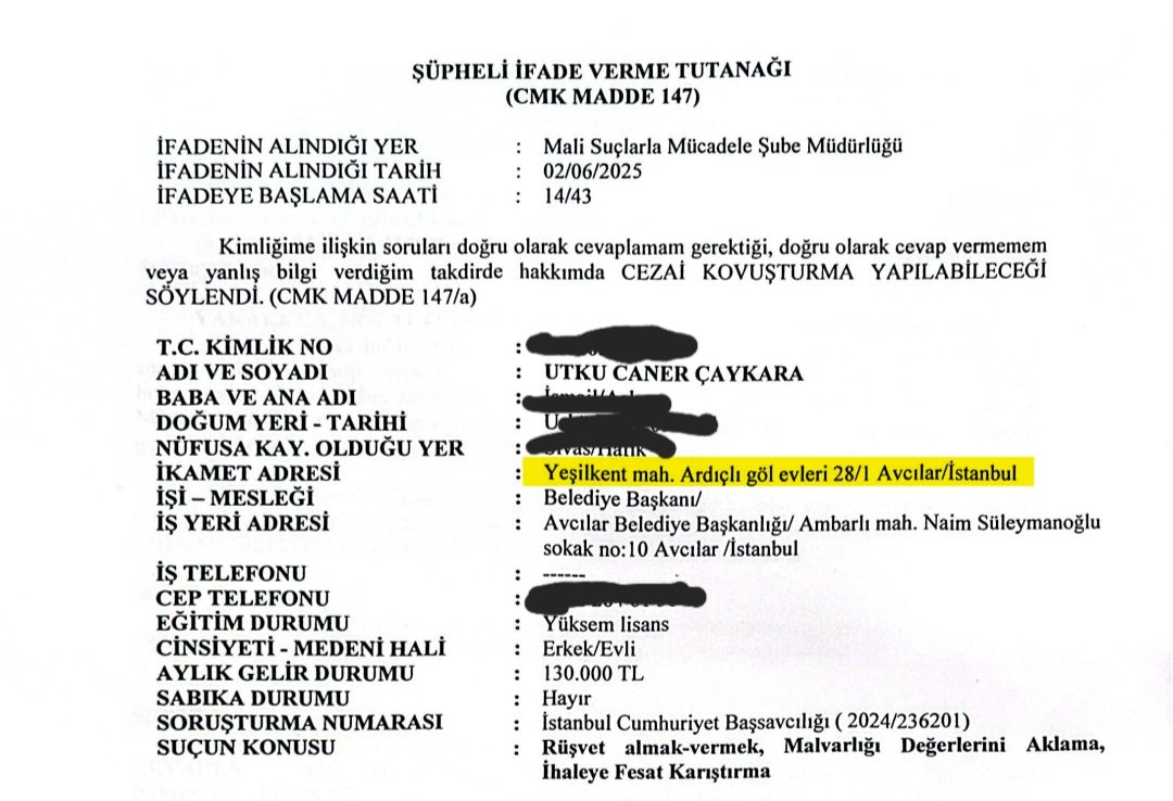 💥AVCILAR BELEDİYE BAŞKANININ 23 MİLYONLUK VİLLASI ORTAYA ÇIKTI💥

📌Utku Caner Çaykara'nın evi yokmuş.

📌1 Ekim tarihinde sormuştum Ardıçlı evlerinde 23 Milyona nasıl ev aldın diye cevap vermemişti. Yine yalan demişlerdi. 😊

📌Çaykara polis ifadesinde bahsettiğimiz evi ikamet