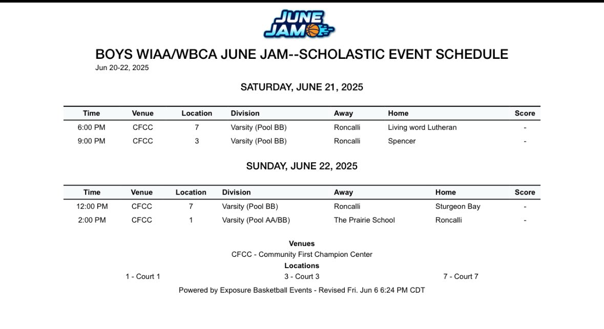 June Jam schedule