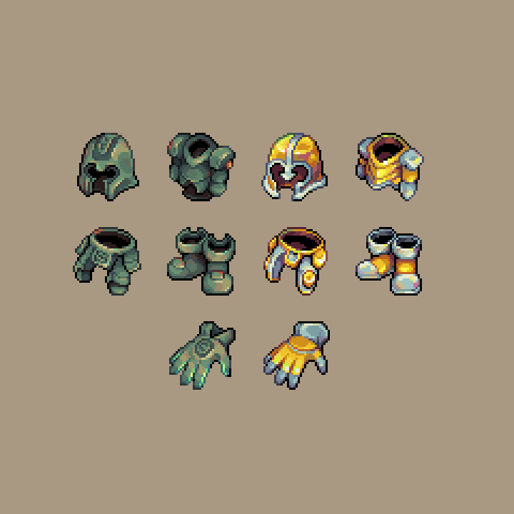 RunninBlood's tweet image. Ancient + Gold Armor sets!
#pixel #art #pixelart #game #dev #gamedev