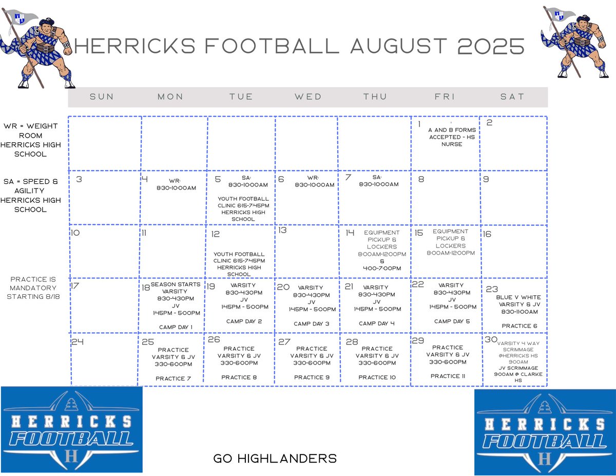 Herricks HS Football (@herricks_hs) on Twitter photo Herricks Football July & August 2025 Schedule 
Go Highlanders. #WeAreHerricks Herricks Football July & August 2025 Schedule 
Go Highlanders. #WeAreHerricks
