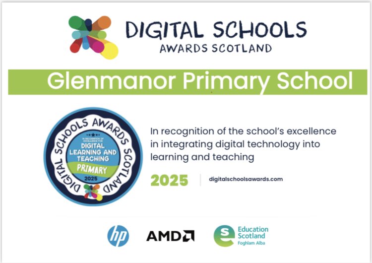 Glenmanor Primary (@glenmanorps) on Twitter photo We are delighted to announce we have been awarded the Digital Schools Award Scotland (DSAS). Well done to all our staff, pupils and digital leaders who contributed to this achievement π» π<a href="/Schools_Digital/">Digital Schools</a> <a href="/NLDigitalSchool/">Digital Learning and Teaching NL</a> We are delighted to announce we have been awarded the Digital Schools Award Scotland (DSAS). Well done to all our staff, pupils and digital leaders who contributed to this achievement π» π<a href="/Schools_Digital/">Digital Schools</a> <a href="/NLDigitalSchool/">Digital Learning and Teaching NL</a>