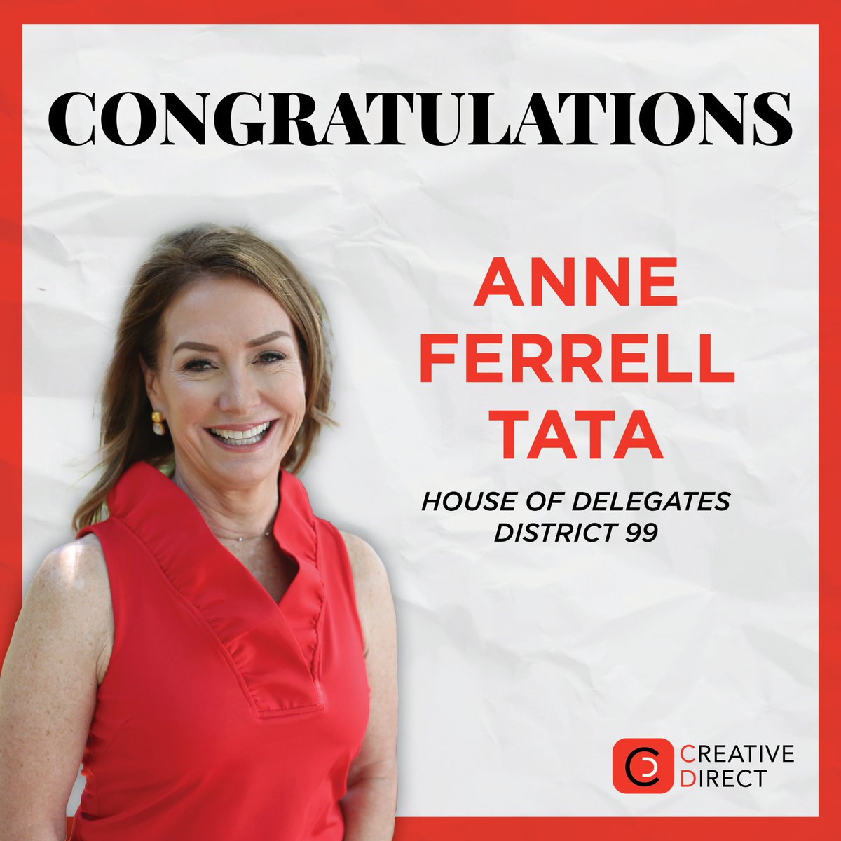 1creativedirect's tweet image. Congratulations to Anne Ferrell Tata, Republican nominee for District 99! @DelegateAFTata