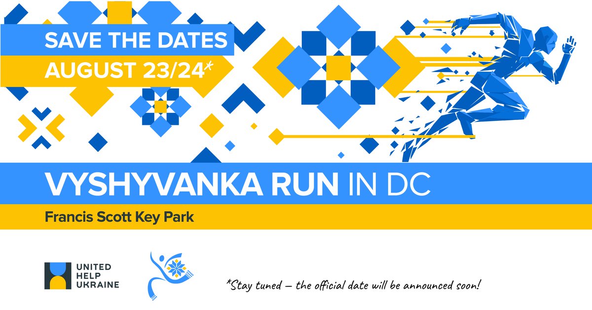 United Help Ukraine ๐บ๐ฆ (@unitedhelpua) on Twitter photo Celebrate Ukrainian Independence Day with United Help Ukraine at the Vyshyvanka Run in Washington, DC!
๐
 Save the Date: Saturday, August 23rd or Sunday, August 24th, 2025 (We will announce the official date soon, stay tuned!)
๐ Time:
8:00โ9:00 AM โ Check-in and connect with Celebrate Ukrainian Independence Day with United Help Ukraine at the Vyshyvanka Run in Washington, DC!
๐
 Save the Date: Saturday, August 23rd or Sunday, August 24th, 2025 (We will announce the official date soon, stay tuned!)
๐ Time:
8:00โ9:00 AM โ Check-in and connect with