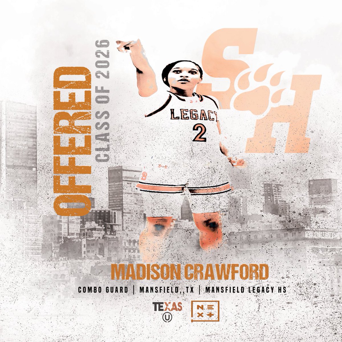 Texas U (@txubasketball) on Twitter photo After a great showing w/ <a href="/BroncogirlsBB/">Legacy Girls BBall</a> at the TABC, Texas U congratulates our <a href="/madi_crawford2/">Madison Crawford ☄️</a> on her recent offer from <a href="/CoachJustice10/">Ravon Justice</a> & <a href="/Bearkats_WBB/">Sam Houston Women’s Basketball</a> ‼️ This kid is one of the top Pound 4 Pound Guards in the State of Texas. Madi, your <a href="/TXUBasketball/">Texas U</a> fam sees you.
#TXUFam🖤🧡 After a great showing w/ <a href="/BroncogirlsBB/">Legacy Girls BBall</a> at the TABC, Texas U congratulates our <a href="/madi_crawford2/">Madison Crawford ☄️</a> on her recent offer from <a href="/CoachJustice10/">Ravon Justice</a> & <a href="/Bearkats_WBB/">Sam Houston Women’s Basketball</a> ‼️ This kid is one of the top Pound 4 Pound Guards in the State of Texas. Madi, your <a href="/TXUBasketball/">Texas U</a> fam sees you.
#TXUFam🖤🧡